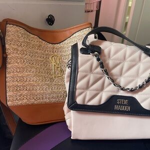 BUNDLE Steve Madden Peach and Black Quilted Shoulder Bag , Brown Bag